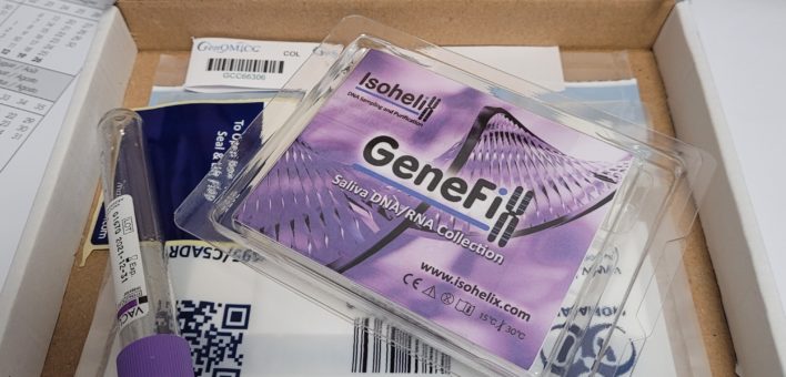 Sample kit sent to patients participating on the GenOMICC trial